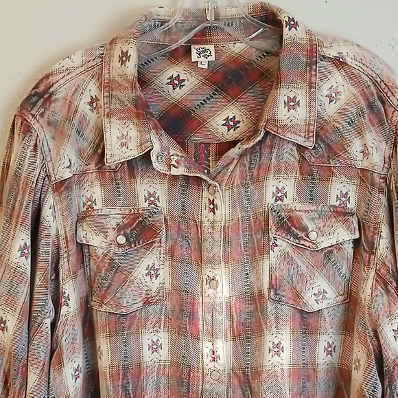 Ivy Jane Multicolor Plaid Shirt Pearl Snap Balloon Sleeves Size Large Western - Picture 3 of 12